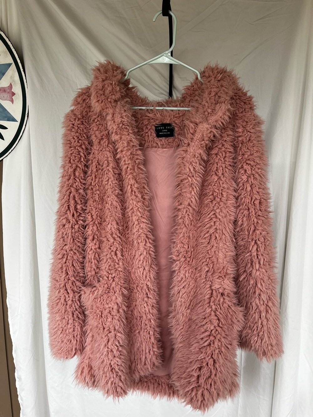 Love Tree Faux Fur Hooded Jacket